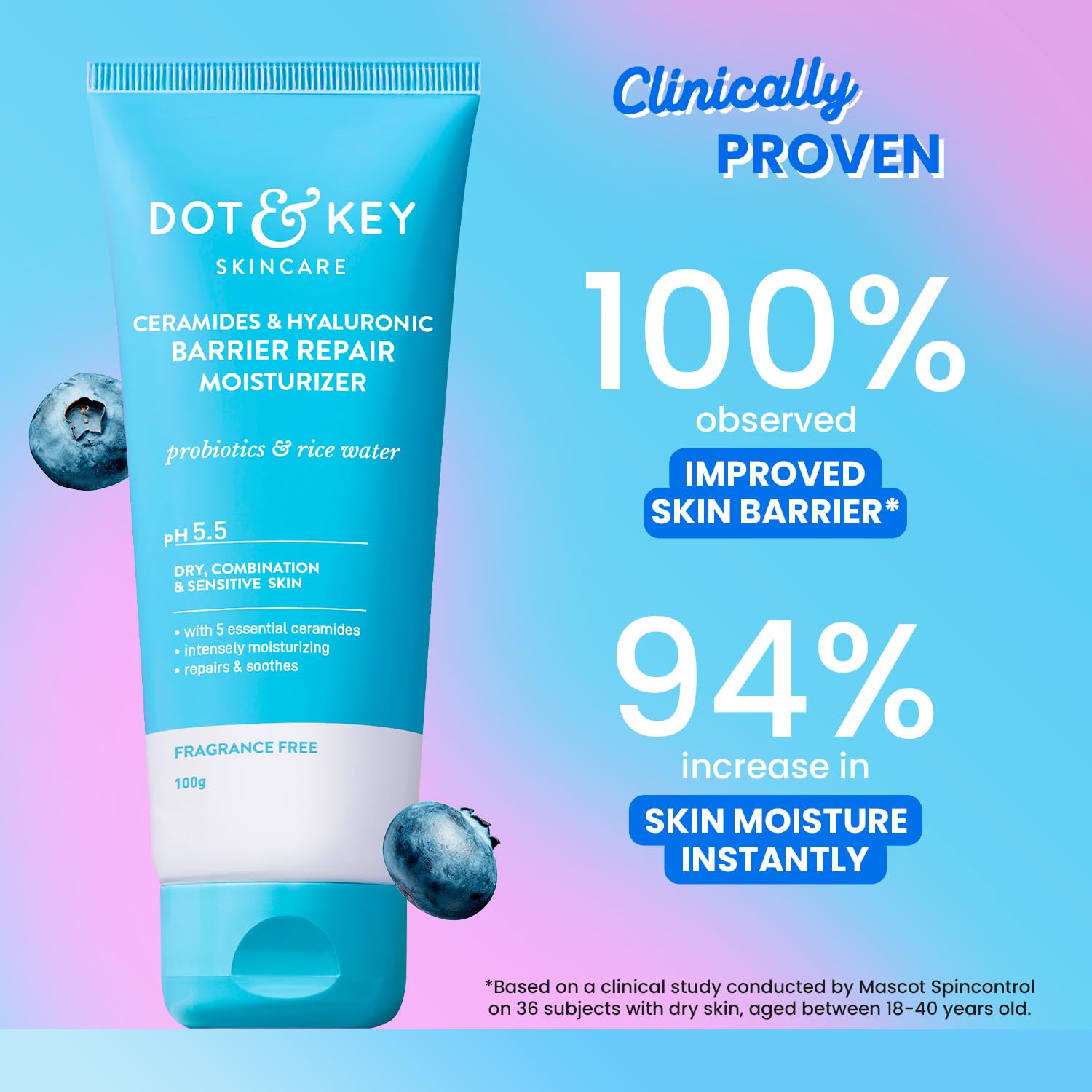 Dot & Key Ceramides Moisturizer with Hyaluronic for Intense Moisturizing and Skin Strengthening | With Probiotic & Rice Water I Barrier Repair Cream | For Dry Skin, Normal & Sensitive Skin | 100g