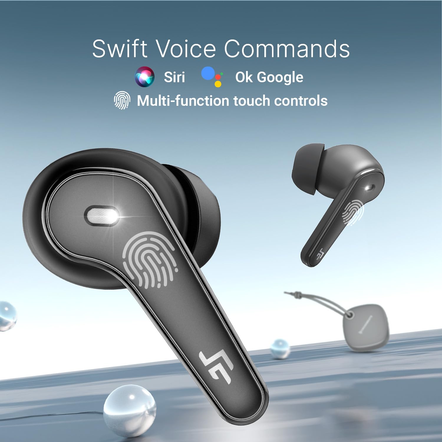 CrossBeats Slide Wireless Bluetooth Earphones for Mobile TWS Earbuds Upto 100 Hours Playtime, EchoBlast™ 13mm Bass Driver, Clearcomm™ Quad Mic ENC, 40ms Low Latency, IPX5 Rated, SnapCharge™ in 10mins