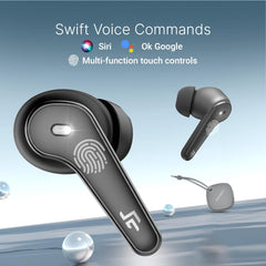 CrossBeats Slide Wireless Bluetooth Earphones for Mobile TWS Earbuds Upto 100 Hours Playtime, EchoBlast™ 13mm Bass Driver, Clearcomm™ Quad Mic ENC, 40ms Low Latency, IPX5 Rated, SnapCharge™ in 10mins