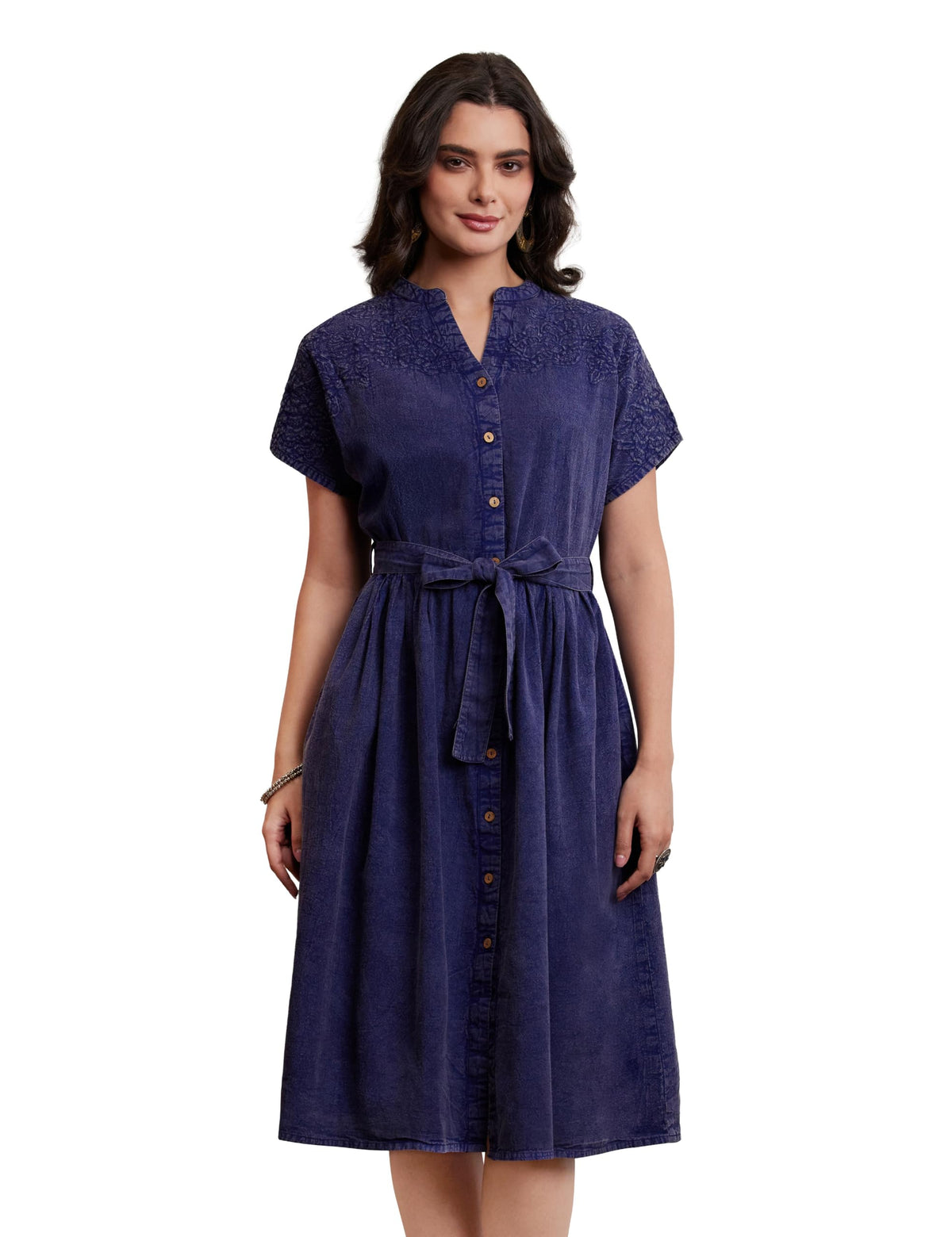 Myx Women's Embroidered Shirt Dress | Cotton Blend | Below The Knee (Available in Plus Sizes)