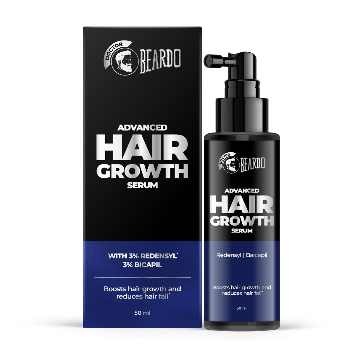 BEARDO Dr. Advanced Hair Growth Serum For Men, 50 Ml| Contains 3% Redensyl, 3% Baicapil, Rosemary | Stimulates Hair Growth, Increase Hair Density & Thickens Hair | Lightweight And Non-Sticky