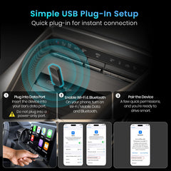 Portronics Tune, 2-in-1 Wireless Car Receiver, Converts Wired Auto Android & CarPlay to Wireless, Bluetooth Connectivity, Only for Cars with OEM Installed Wired Android Auto/CarPlay, 6 Months Warranty