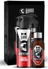 BEARDO Godfather Combo Beard Oil and Beard Wash For Men | Nourishment Cleanses | Purifying & Hydrating Skin Cleaner With Avocado, Argan Oil | Shiny Patchy & Fast Beard Growth