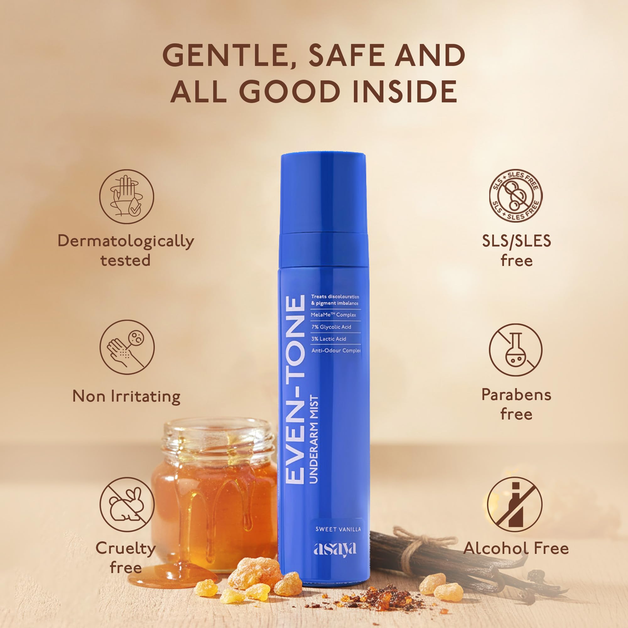 Asaya Even Tone Underarm Mist | Lightweight Spray for Underarm Pigmentation Removal & Odour Control | Even Tone Underarm Mist for Dark Underarms | Sweet Vanilla | 100 ml