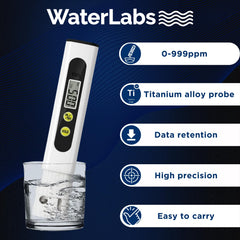 WaterLabs TDS Meter for Home,Water Quality Tester, 0-999ppm Measurement Range for Drinking Water Aquariums, Pool etc
