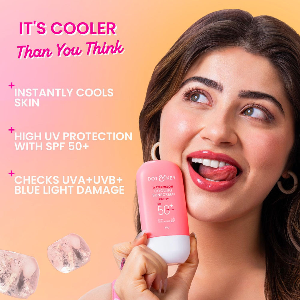 Dot & Key Watermelon Cooling Sunscreen, In-Vivo Tested SPF 50+ PA++++, With New-Age UV Filters, Instantly Cools skin, Controls Excess Oil, Broad Spectrum Protection, No White Cast, No White Cast | 50g | Glammy.lk