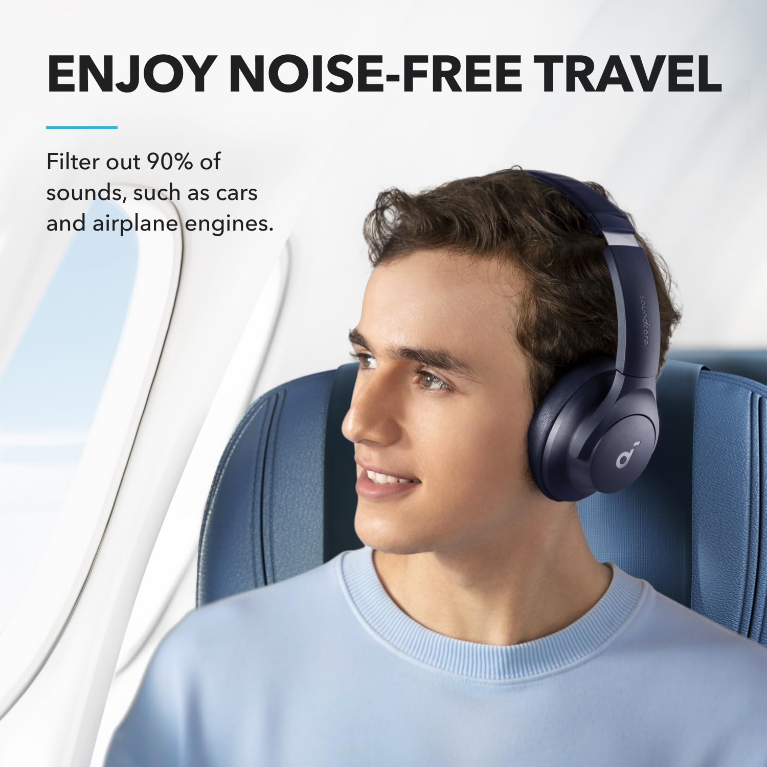 soundcore by Anker Q20i Wireless Bluetooth Over-Ear Headphones with Hybrid Active Noise Cancelling, 40h Playtime in ANC Mode, Hi-Res Audio, Deep Bass, App Personalization (Blue)