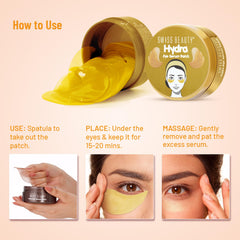 Swiss Beauty Hydra Anti Wrinkle Eye Serum Patch| Treats Dark Circles, Fine Lines And Wrinkles | Enriched With Collagen And Aloe Vera Extract | Shade -Gold, 60 Pcs