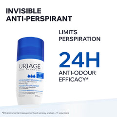 Uriage Power3 Antiperspirant Deodorant Roll-On - 24H Sweat & Odor Efficacy - Dry Touch - No White Marks - No Yellow Stains - Fresh Unisexe Scent - Long-Lasting formula - Alcohol-Free - Hypoallergenic