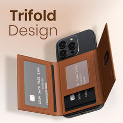 Portronics Wallet X Tri-Fold Magnetic Wallet with 6-Card Holder, RFID Blocking, PU Premium Leather,Ultra Slim Design, Compatible with iPhone 16/15/14/13/12 & Metal Ring for Non Magnetic Phone(Brown)