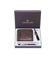 WildHorn Gift Hamper for Men I RFID Protected Leather Wallet, Keychain & Pen Combo Gift Set I Gift for Friend, Boyfriend,Husband,Father, Son etc (Brown M)