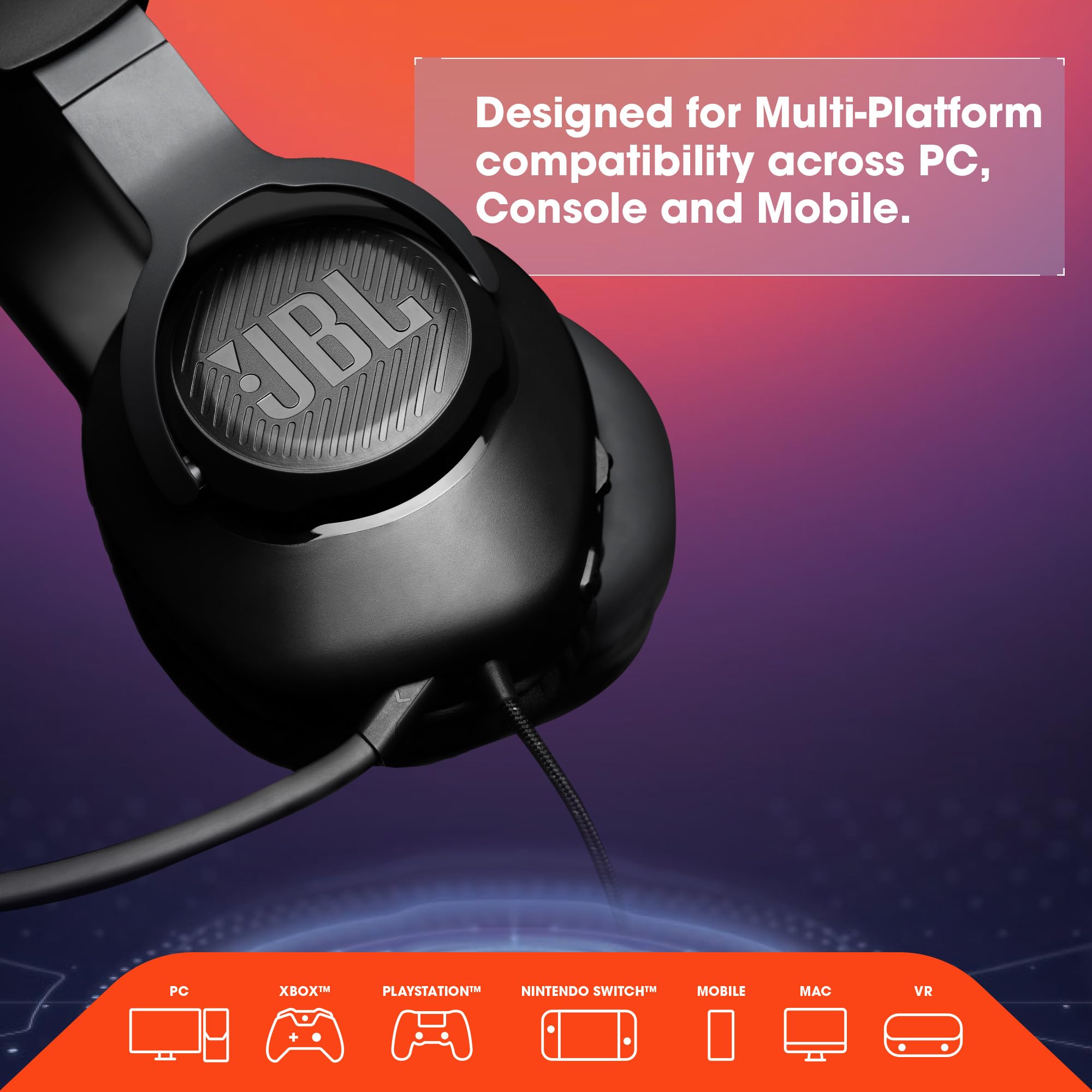 JBL Quantum 100 Wired Over Ear Gaming Headphones with Mic, 40mm Dynamic Drivers, Quantum Sound Signature, Detachable Mic, PC/Mobile/PS/Xbox/Nintendo/VR Compatible - Personal Computer from JBL - Shop in Sri Lanka at Arcade.lk