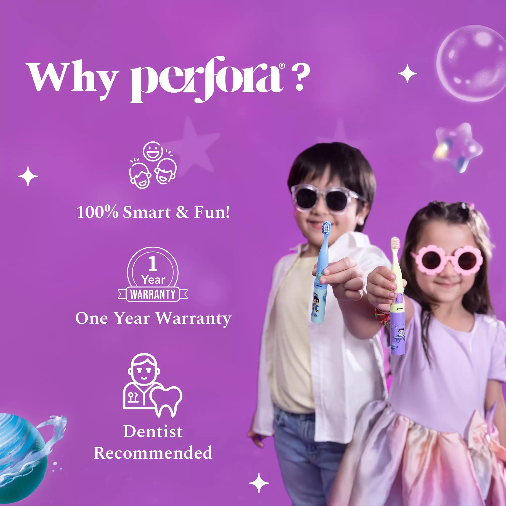 Perfora Electric Toothbrush For Kids | AAA Battery Powered, 90 Day Battery Life | 2 Brushing mode | With 2 Brush Head & Travel Cover | Age 3-8 | Electric Brush For Kids Oral Care