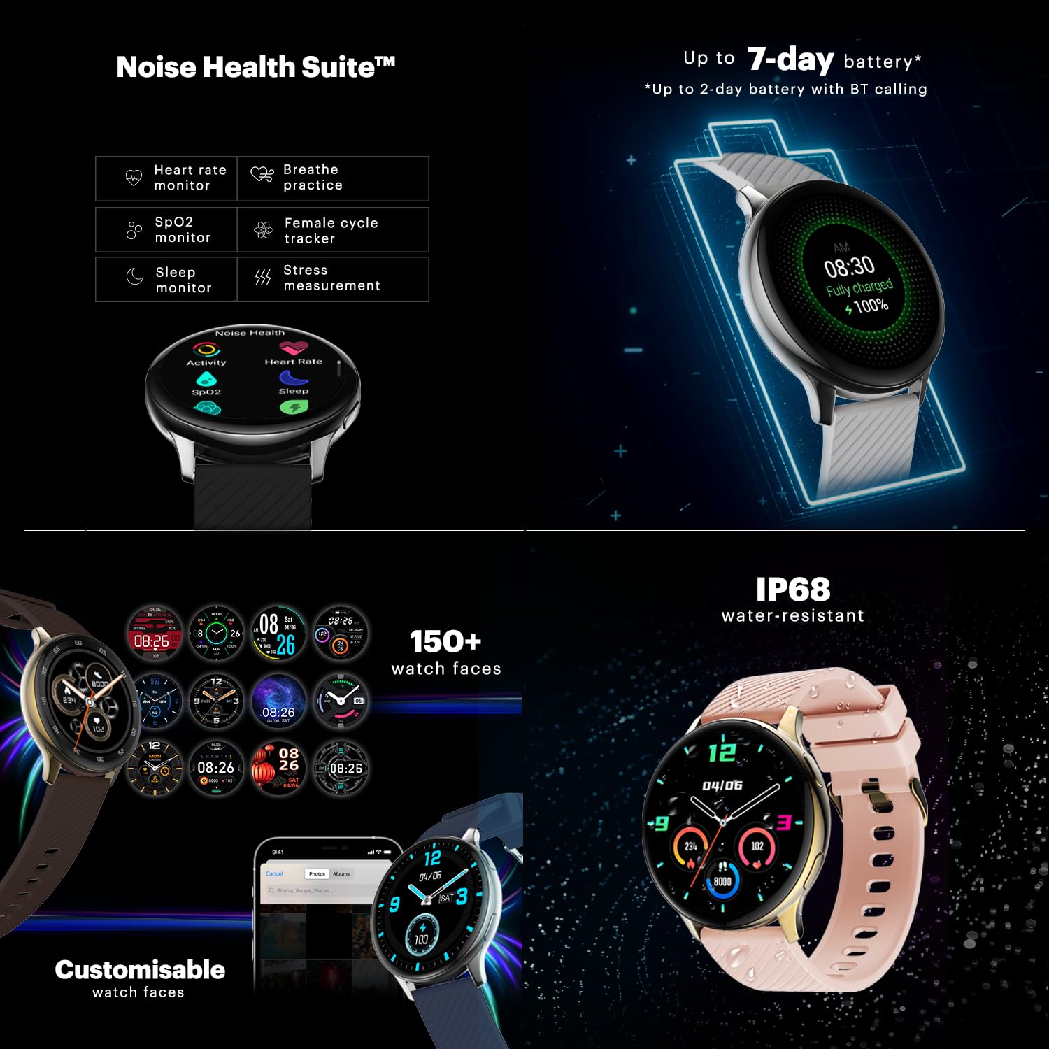 Noise Vortex Plus 1.46" AMOLED Display, AoD, BT Calling, Sleek Metal Finish, 7 Days Battery Life, All New OS with 100+ Watch Faces & Health Suite (Black)