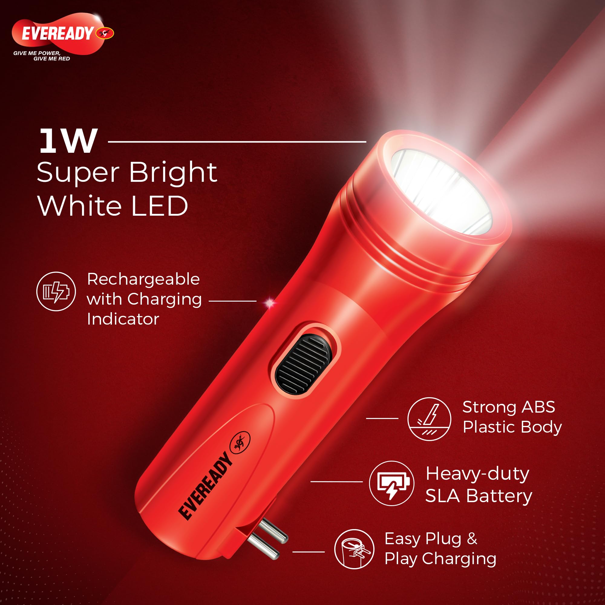 Eveready DL 84 Rechargeable Flashlight, LED, 80 Lumen