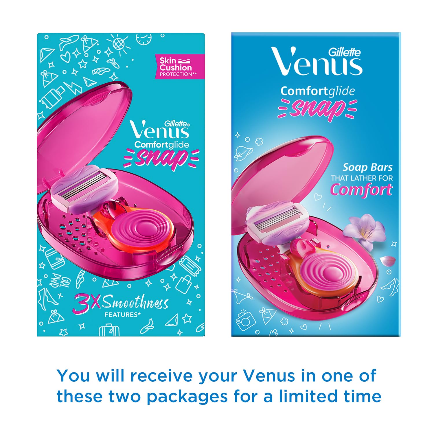 Gillette Venus Snap Hair Remover | Women Body Razor | Pack of 1 | Compact case| Soap Gel Bar With Avocado