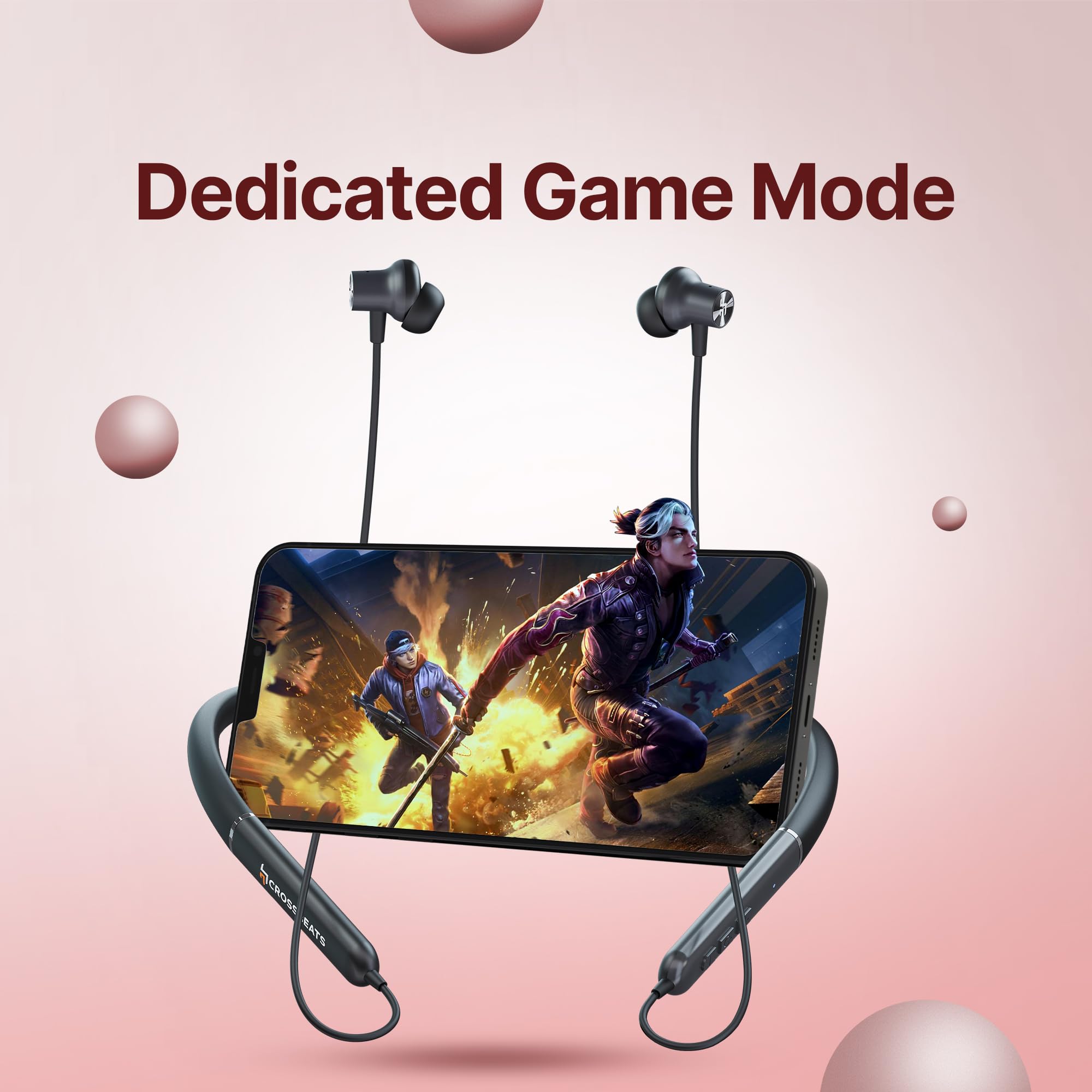 CrossBeats Shuffl ANC Neckband Bluetooth Wireless in Ear Earphones | Dual Device Pairing | AI ENC | 14.2mm Drivers| 120Hrs Playtime| Magnetic Hall Switch Ear Buds| 40ms Low Latency | BT v5.4 (Black)