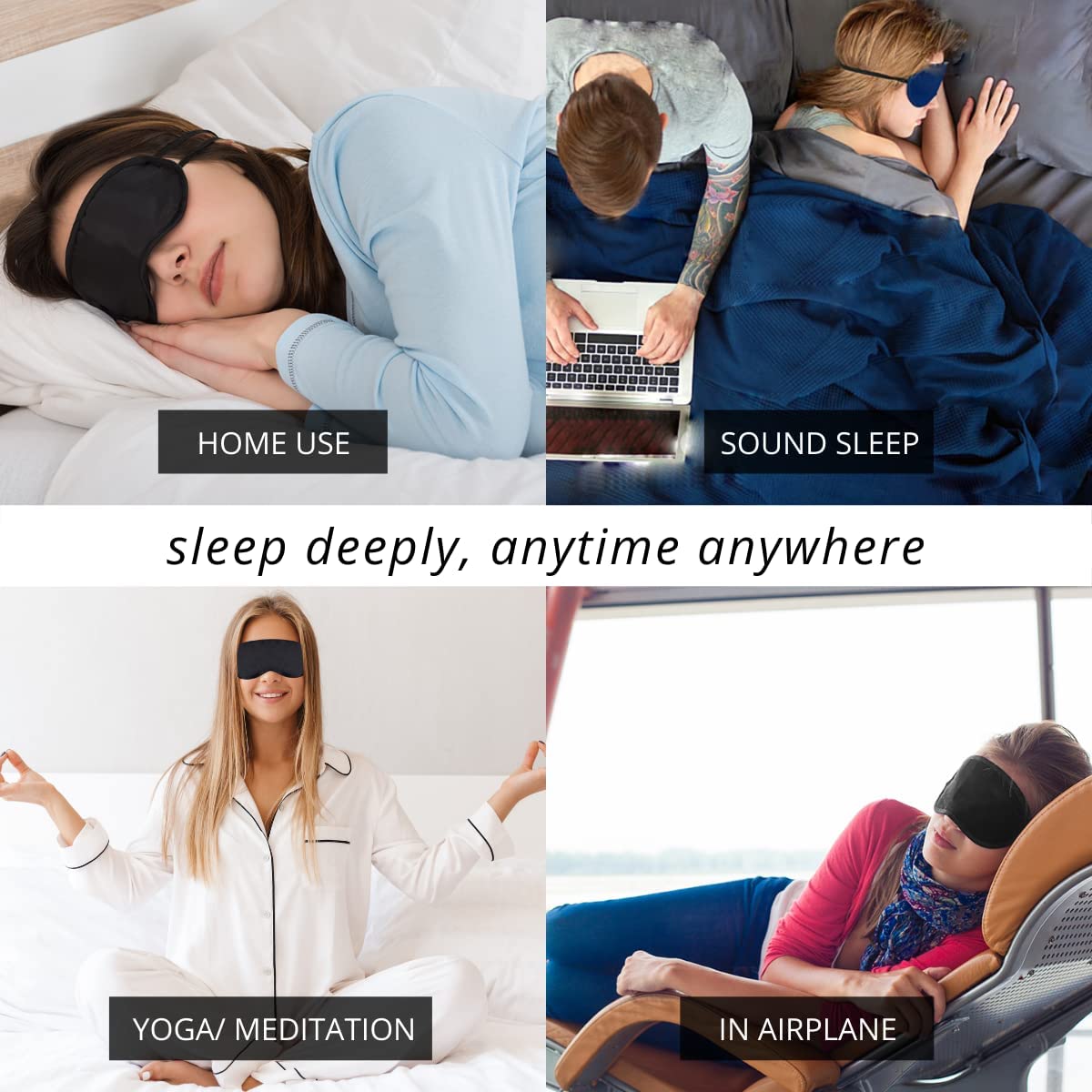 Friends of Meditation 100% Mulberry Silk Eye Mask, Super Smooth Sleep Mask and Blind Fold (Blue Floral)