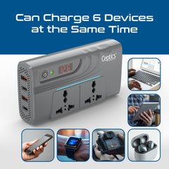 Ceptics 200W Power Inverter, Car Laptop Charger with 2 USB-A (3.1A Max) + 2 USB-C (PD 27W) Ports, 12V DC to 220V AC, 2X Universal AC Outlet