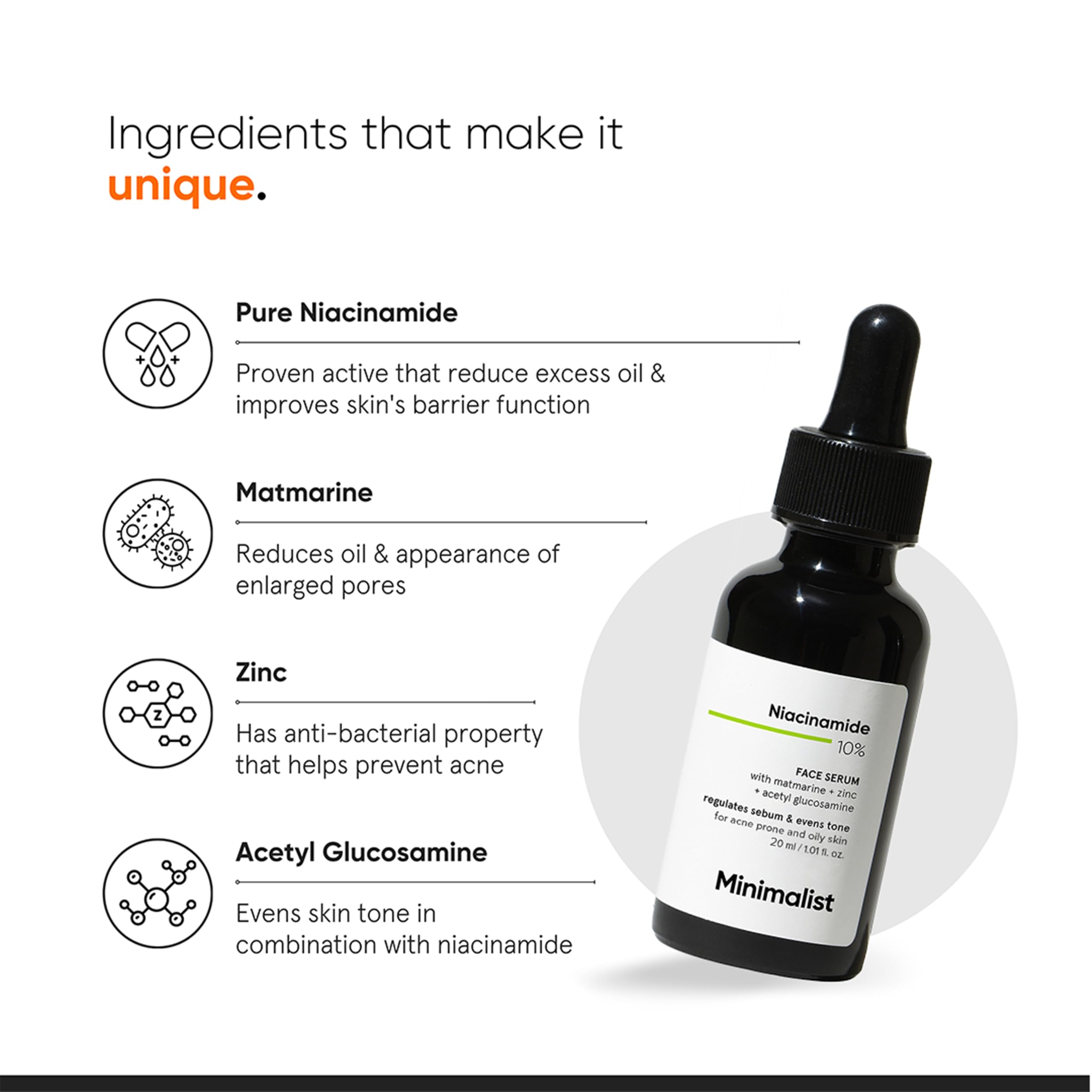 Minimalist 10% Niacinamide Serum with Zinc – Reduces Acne Marks, Controls Oil & Minimizes Pores | Vitamin B3 for Blemish-Free, Clear Skin | For Oily & Acne-Prone Skin | 20 ml
