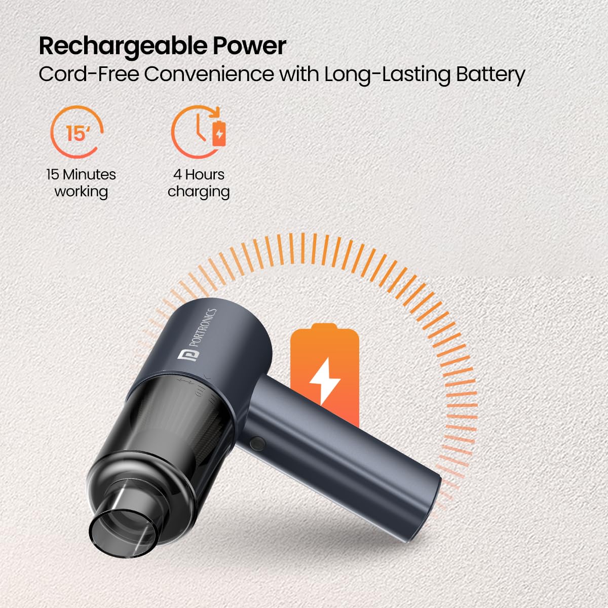 Portronics Mopcop Pro 2-in-1 Vacuum Cleaner & Air Blower, 10000Pa Powerful Suction, Handheld Cordless Design, Rechargeable Battery, Brushless DC Motor, Low Noise, for Car, Home, Appliances Cleaning