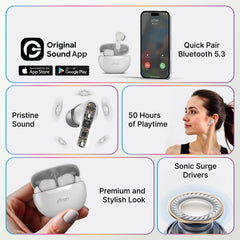 pTron Bassbuds Astra in-Ear TWS Earbuds w/Stereo Sound, 50Hrs Playtime, Stereo Calls, Custom EQ, Mobile App, BTv5.3 Headphones, Touch Control, Voice Assistant, Type C Charging & IPX4 (Grey)