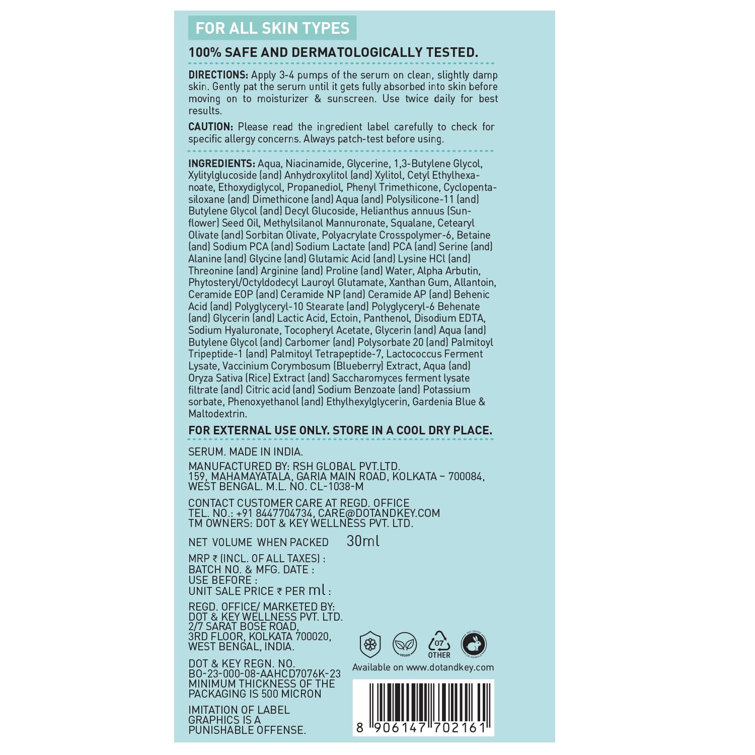 Dot & Key Blueberry Hydrate 12% Barrier Boost Serum with 7 Ceramides | Niacinamide & Hyaluronic Acid, Reduces Dark Spots, Brightens Skin, Provides Intense Hydration & Repairs Skin Barrier | 30ml