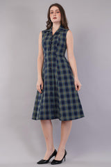 Women Cotton Checkered Midi Dress