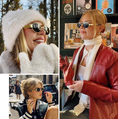 CREEK Retro Oval Sunglasses For Women & Men Trendy Sun Glasses Classic Shades Uv400 Protection (Matte,Gold-Black,non polarization),M