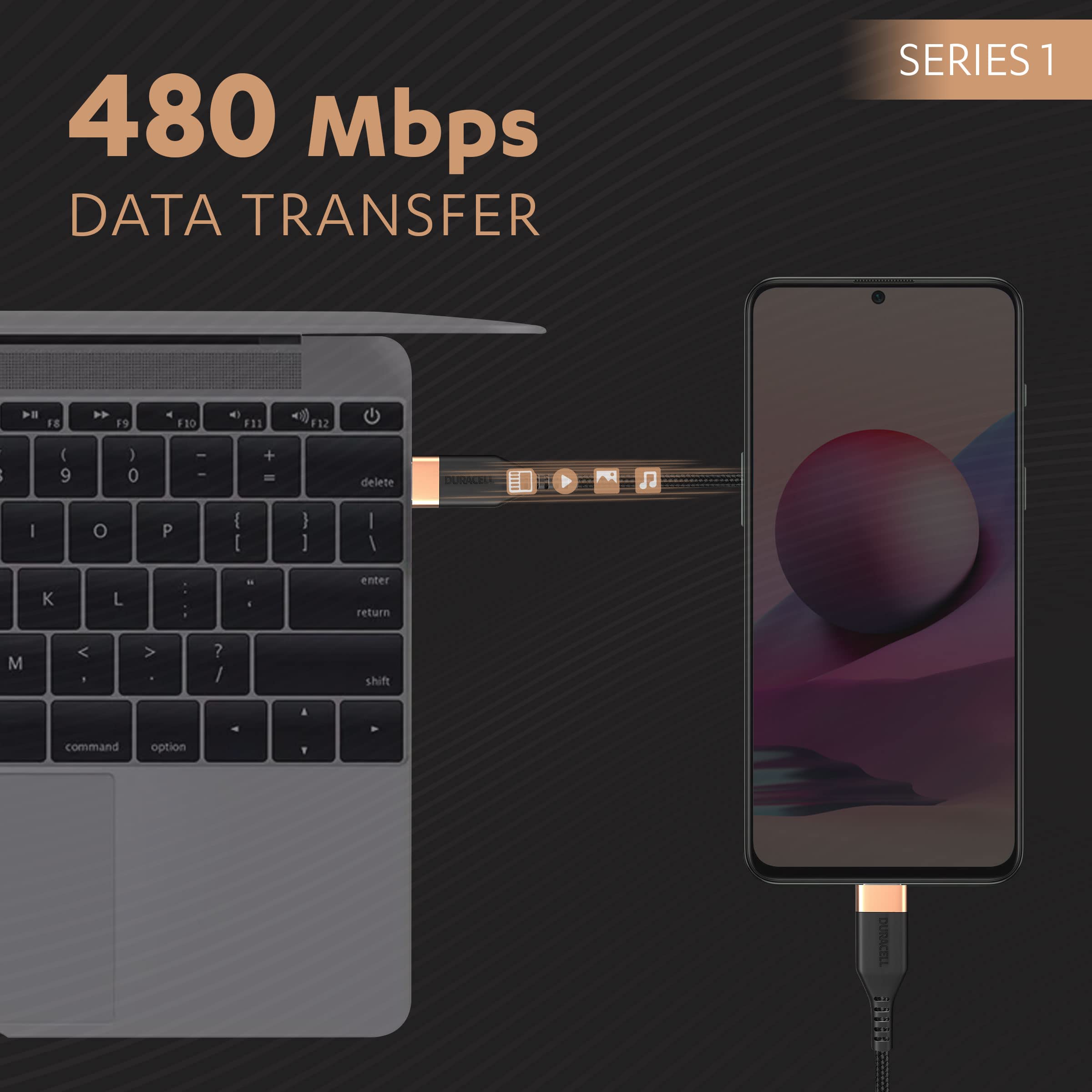 Duracell Usb Type C To Type C 4A(60W) Braided Sync& Charging Cable,For Mobile,Laptop,Tablets&Macbook,1.2M,Supports Power Delivery(Pd) With Rapid Data Transmission - Wireless Accessory from Duracell - Shop in Sri Lanka at Arcade.lk