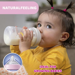 Chicco Natural Feeling 330ml Baby Milk Feeding Bottle with Wide Neck, Anti-Colic for Easy Milk Flow, for Babies & Toddlers 6m+ (Pink)