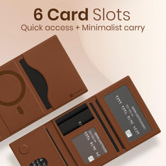 Portronics Wallet X Tri-Fold Magnetic Wallet with 6-Card Holder, RFID Blocking, PU Premium Leather,Ultra Slim Design, Compatible with iPhone 16/15/14/13/12 & Metal Ring for Non Magnetic Phone(Brown)