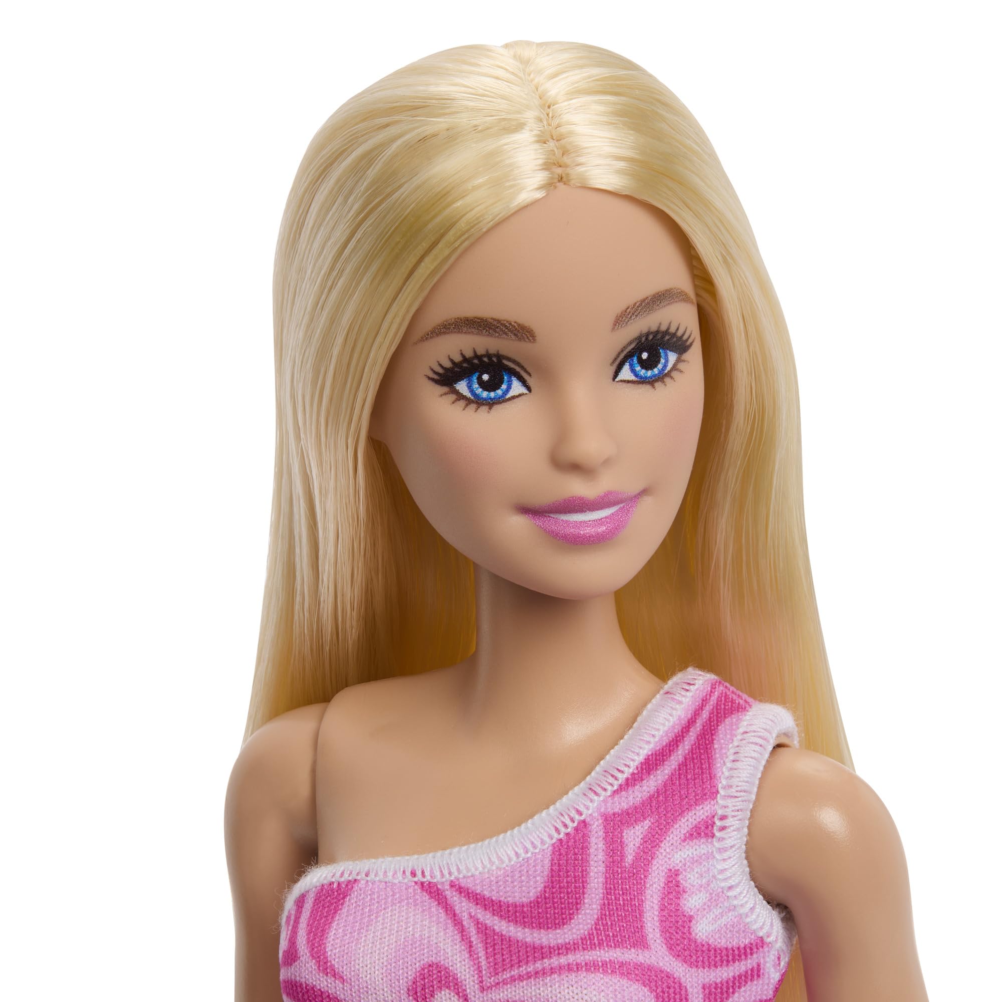 Barbie Dolls in Barbiecore-Inspired Outfits with Pink & Purple Heels, Variety of Pink Patterned Dresses and Hair Colors