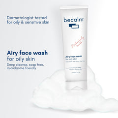 Becalm Daily Salicylic Acid Face Wash for Oily & Acne Prone Skin | Airy face wash for Men & Women | Soap & Sulphate free | Microbiome friendly | With Quaternium - 73 & Prebiotic | No fragrance(125 ml)