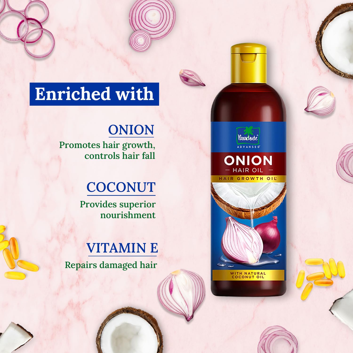 Parachute Advansed Onion Hair Oil for Hair Growth and Hair Fall Control with Natural Coconut Oil & Vitamin E - 200ml