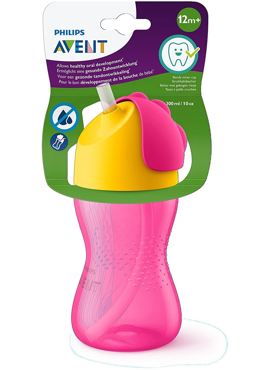 AVENT Philips Baby Straw Sipper | 10 fl oz | Anti Spill Sippy Cup with Soft Silicone Straw BPA Free & Non Toxic for Baby/Kids of 9+ Months - (300 ml Pink)