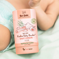 Nat Habit Shwet Chandan Kusha Baby Powder | Talc-Free, Rash-Free Dusting Powder for Newborns & Kids (0 to 5 Yrs) | Cornstarch Baby Powder for Summer, Face & Body | Ayurvedic Baby Puff Powder 150g