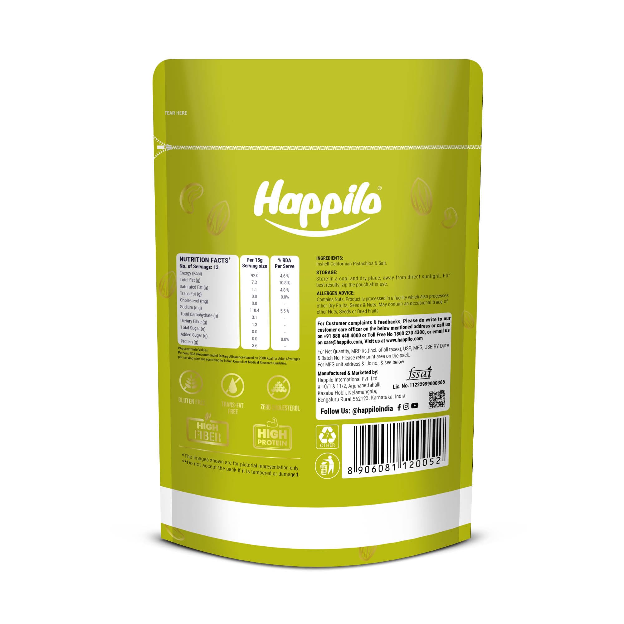 Happilo Premium California Roasted & Salted Pistachios 200 g | Pista Dry Fruit | Tasty & Healthy | High in Protein & Dietary Fiber | Gluten Free & Low Calorie Nuts