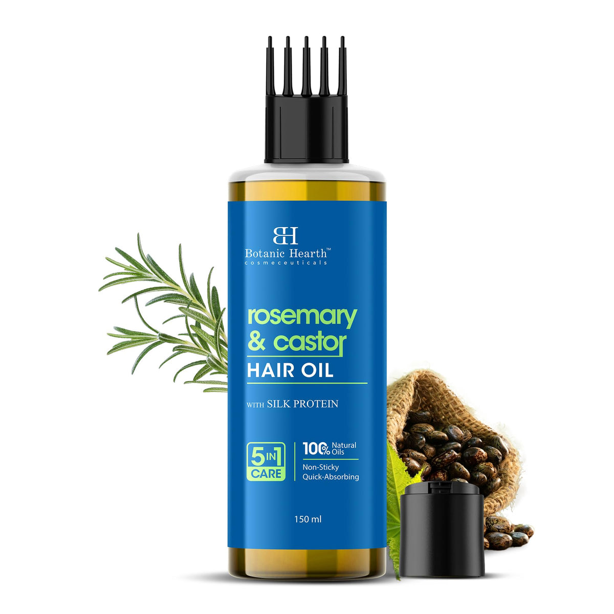 Botanic Hearth 100% Pure Rosemary & Castor Oil for Hair Growth | Stimulates Growth, Boosts Thickness, and Nourishes Scalp | 150 ml