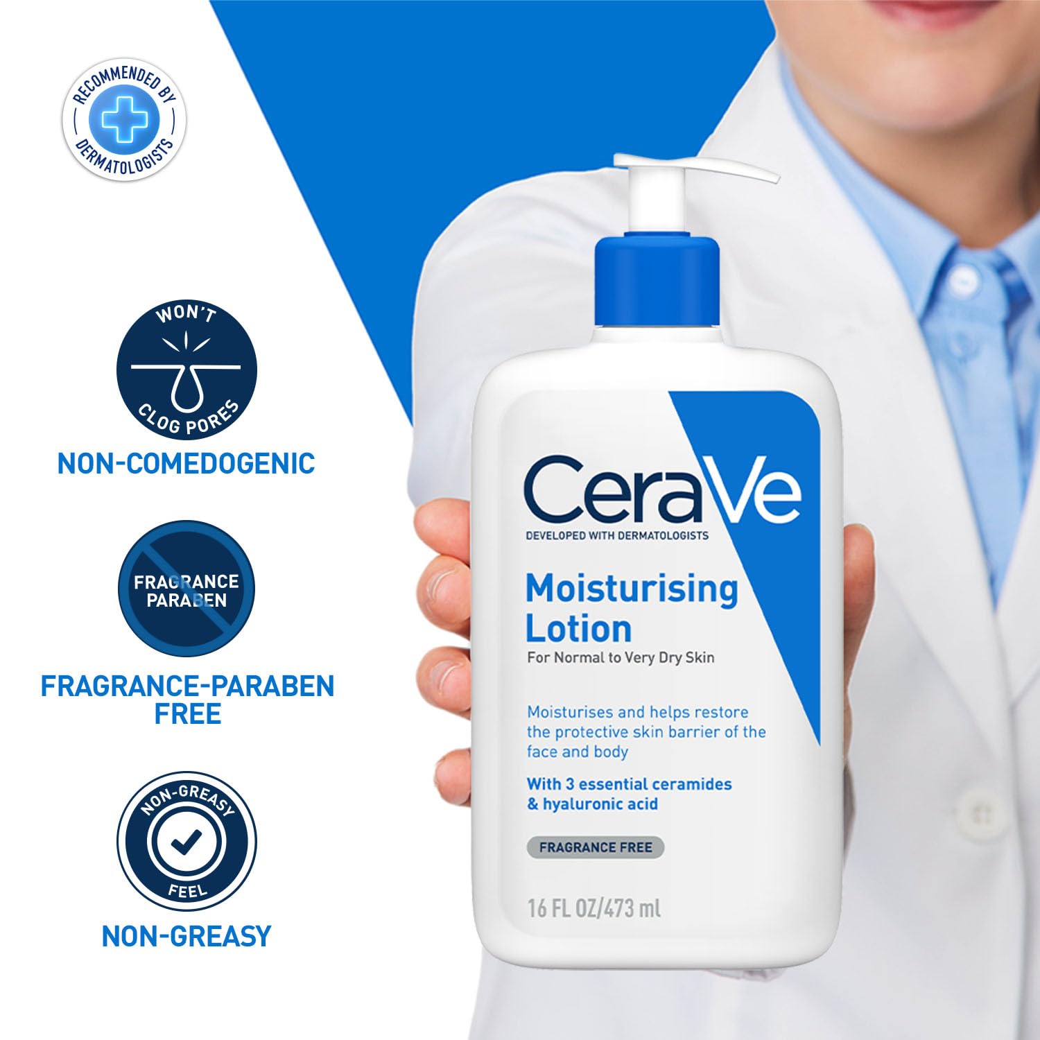 CeraVe Moisturizing Lotion For Normal to Dry Skin (473ml) - Formulated With 3 Essential Ceramides And Hyaluronic Acid | Non-Comedogenic, Oil Free And Fragrance-Free Body Lotion