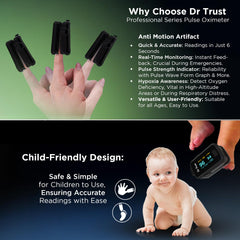 Dr Trust Signature Series Finger Tip Pulse Oximeter With Audio Visual Alarm (Midnight Black)