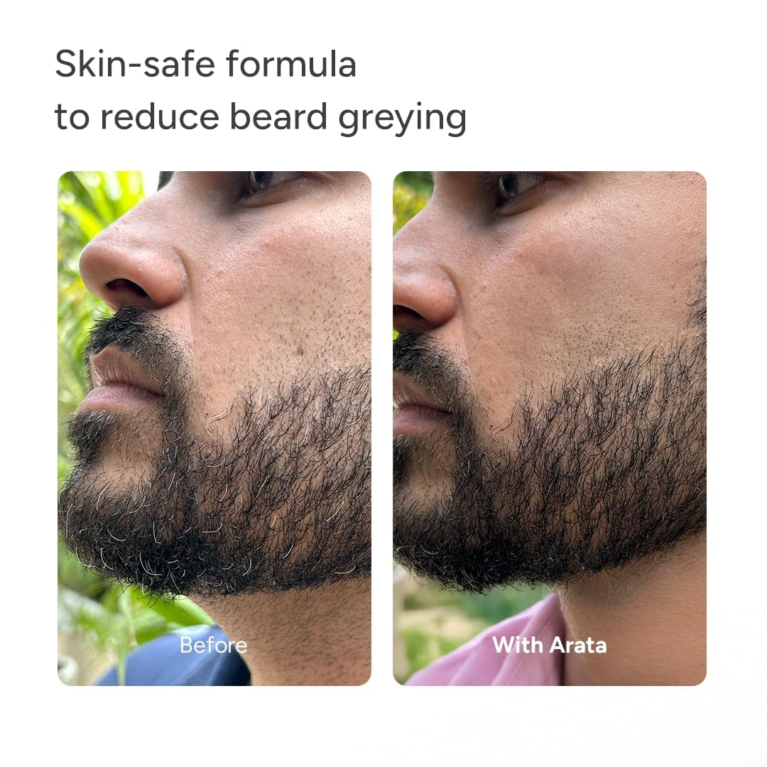 Arata Anti Grey Hair & Beard Serum with 2% MelanoGray, 1.5% Silverfree, 1% Arcolys | Boosts Melanin Production | Promotes Natural Pigmentation | Reduces Grey Hair | 30ml