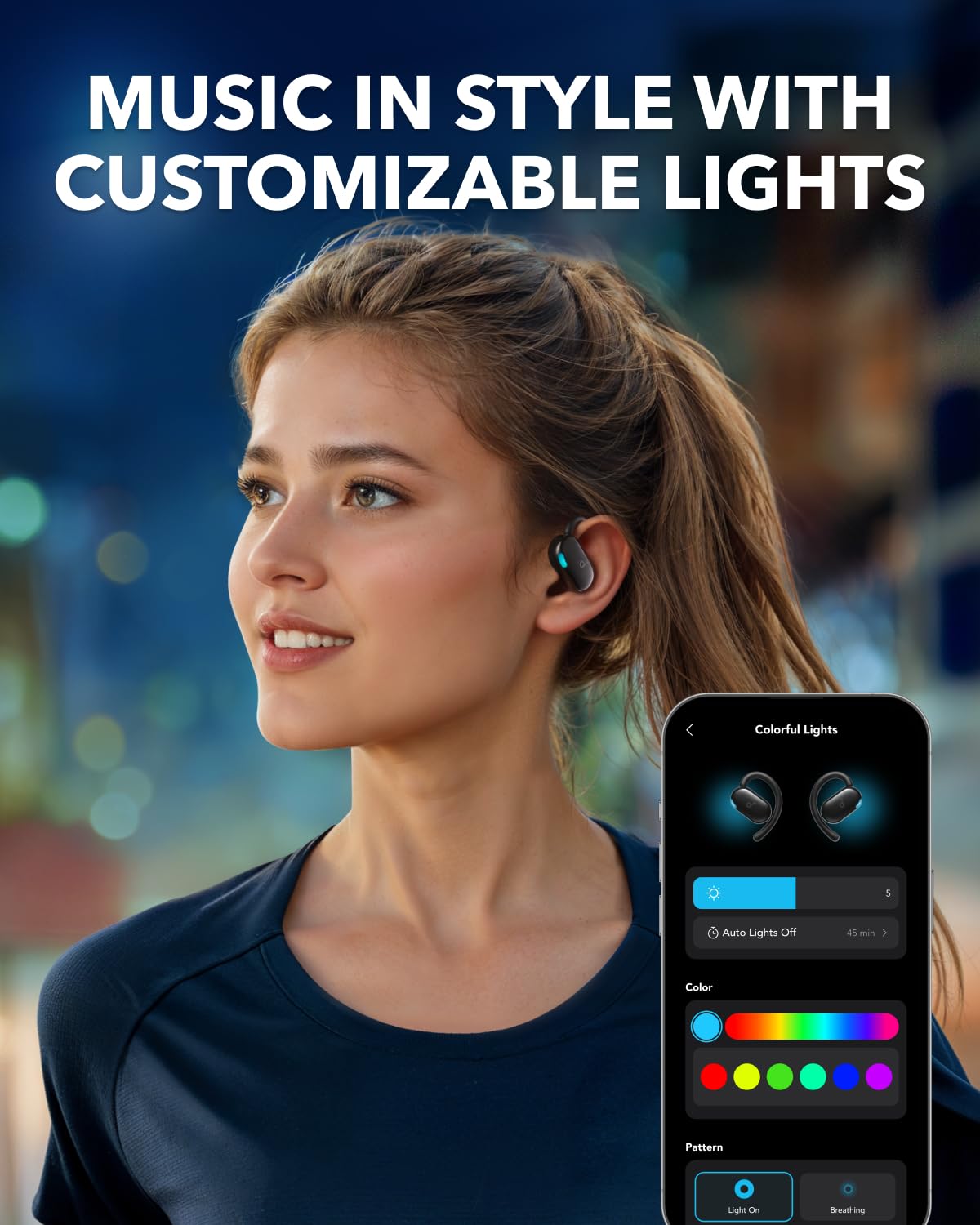 Soundcore V20i by Anker Open-Ear Headphones, Adjustable Ear Hooks, Ultra-Comfort, Snug Fit, Powerful Sound, Clear Calls, IP55, LED Lights, 36H Playtime, Bluetooth 5.4 Earbuds, Multipoint Connection