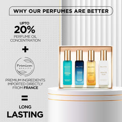 Bella Vita Luxury Long Lasting Unisex Perfume Gift Set | 4x20ml Perfume for Man & Woman | Woody, Aquatic, Sweet, Premium Fragrance Scent | SKAI, FRESH, WHITEOUD, HONEY OUD | Gifts for Men and Women