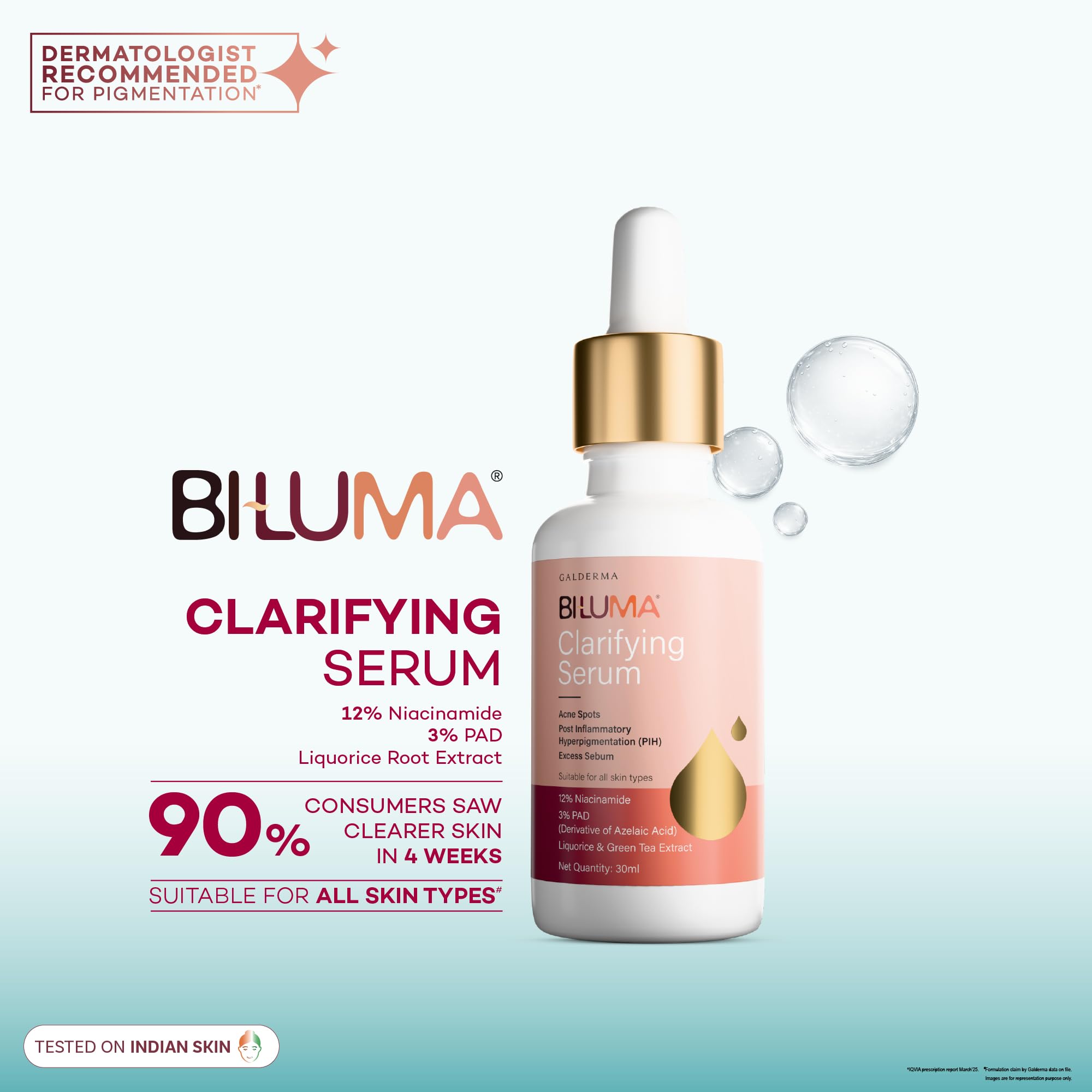 Biluma Clarifying Serum 30ml – Acne & Blemish Control Face Serum with Niacinamide & Pore Minimizing Formula – Controls Oil, Reduces Breakouts & Improves Skin Texture