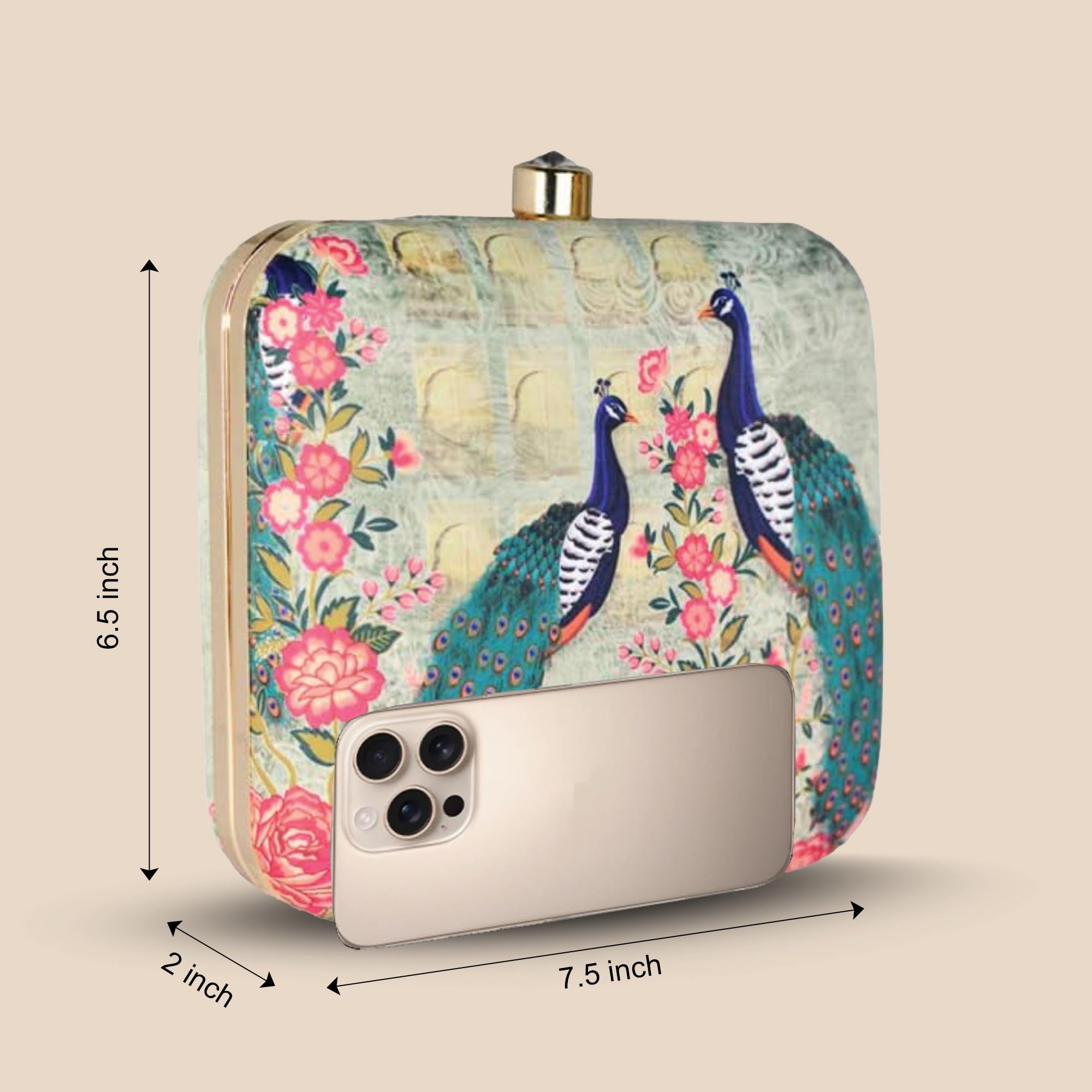 Artklim Multicolour Printed Trendy Box Clutch for Women & Girls - Hard Case Sling Purse - Casual & Brunch Handbag with Detachable Chain Strap - Gift for Woman