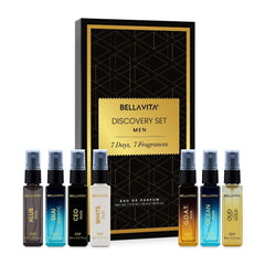 BELLAVITA Discovery | Long Lasting EDP 7x8ml Perfume Gift Set for Man | Woody, Oud and Fresh Premium Fragrance for Men | Ideal for Every Moment