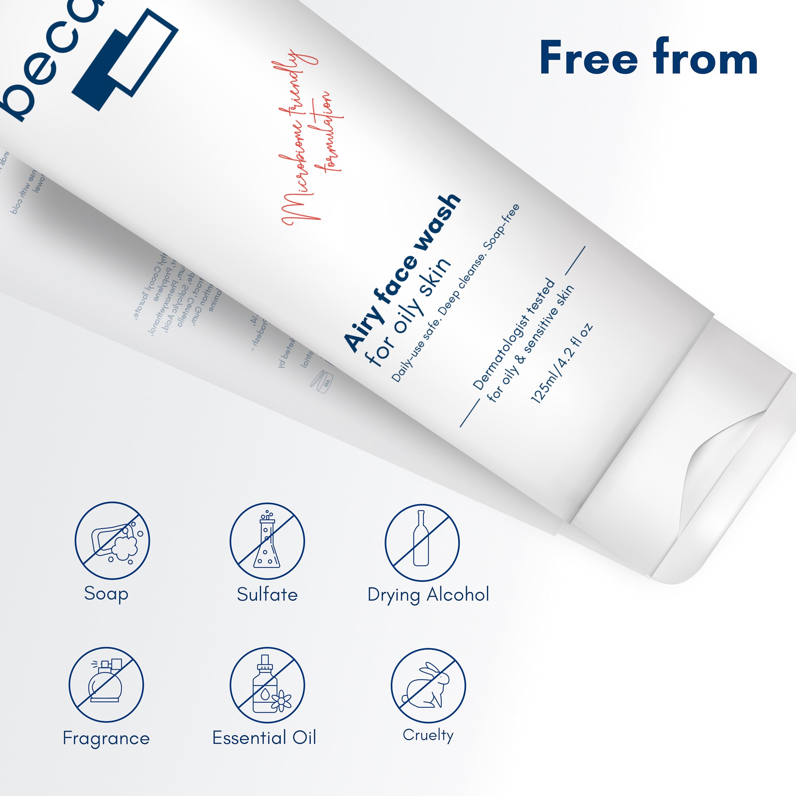 Becalm Daily Salicylic Acid Face Wash for Oily & Acne Prone Skin | Airy face wash for Men & Women | Soap & Sulphate free | Microbiome friendly | With Quaternium - 73 & Prebiotic | No fragrance(125 ml)