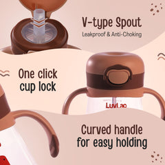 LuvLap Kids Bite Resistant Soft Silicone Straw Sipper Cup with Handle, with Weighted Straw, Sippy Cup with Anti Spill Lock, BPA Free,1 Year +, 300 ml, Brown