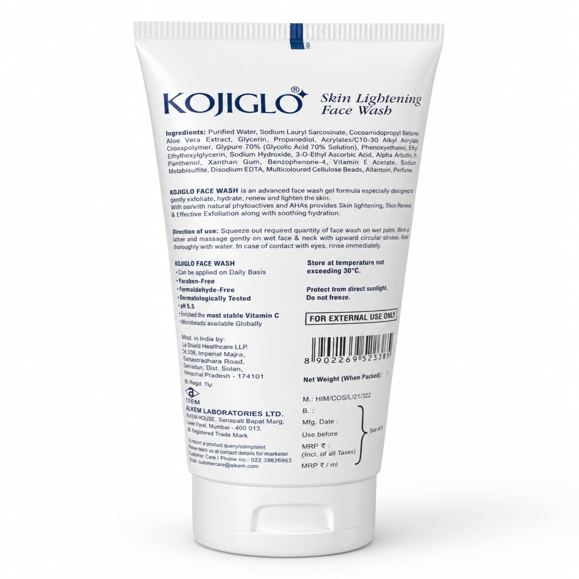 KOJIGLO SKIN LIGHTENING FACEWASH with 3 powerful Skin Lightening Agents with pH 5.5, Non comedogenic